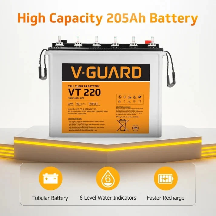 V-Guard VT 220 205Ah tall tubular inverter battery