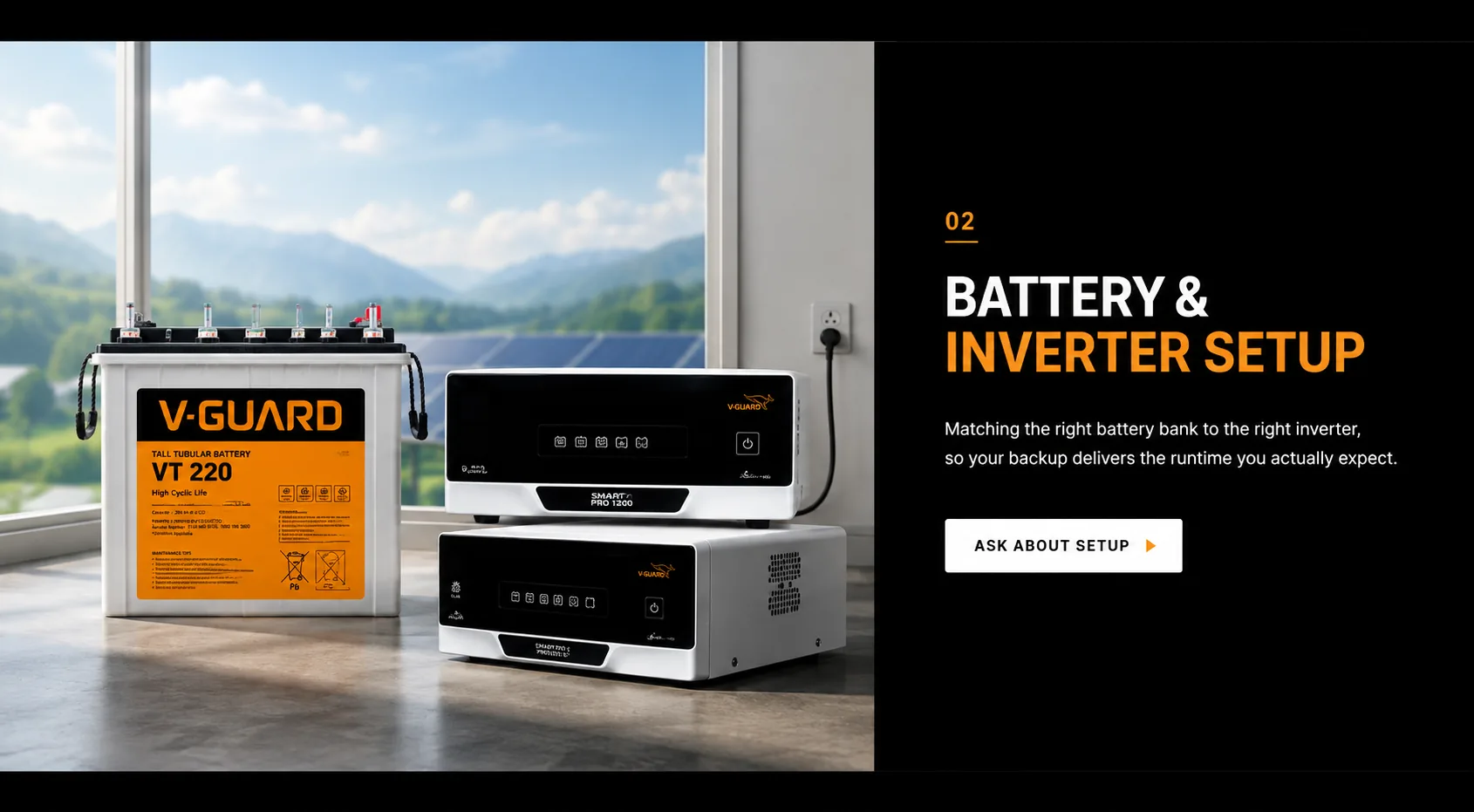 V-Guard battery and inverter installed together as a home power backup setup
